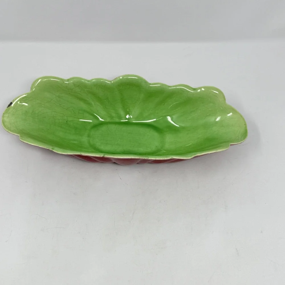 Cemar 662 Vintage Scalloped Ceramic Bowl Burgundy Green California Pottery MCM